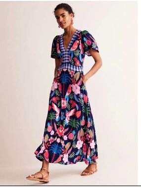 Boden Navy summer dress with Bright Blue Pineapple Trim